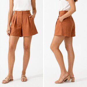 Abercrombie & Fitch Ultra High Rise Linen Blend Tan Pleated Shorts Size Small